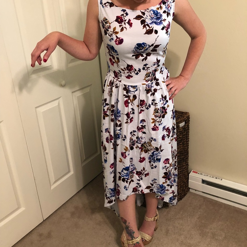 Vintage Floral Print High Low Midi Dress